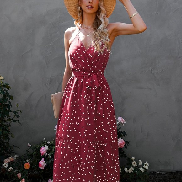 Dresses & Skirts - BOHO Red polka Dot Maxi dress